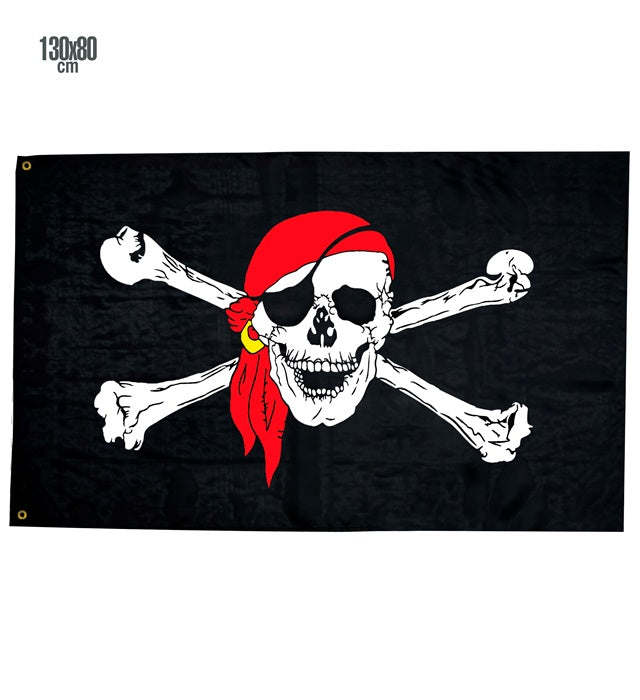 Piratenflagge 130x80 cm mit Totenkopf-Motiv auf schwarzem Hintergrund