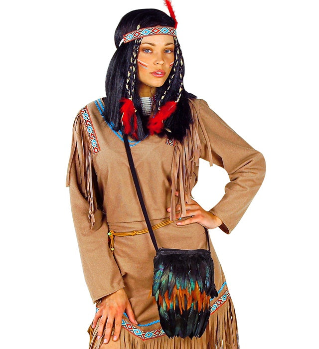 Indigene Tasche mit Federn als Fasnacht Accessoire