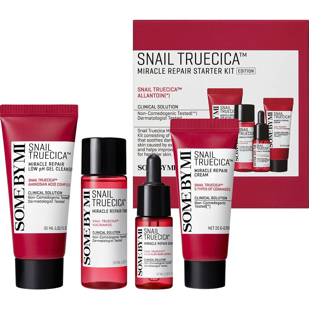 Set Some By Mi: Snail Truecica, Eliminates Impurities, Cleansing Gel, For Face, 30 ml + Snail Truecica, Reparative, Tonic Lotion, For Face, 30 ml + Snail Truecica, Reparative, Serum, For Face, 10 ml + Snail Truecica, Reparative, Cream, For Face, 20