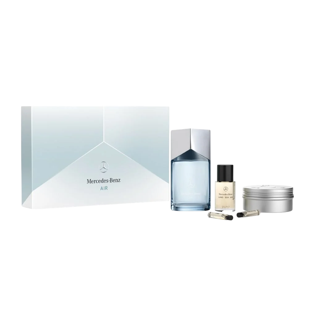 Set Mercedes-Benz: Air, Eau De Parfum, For Men, 100 ml + Land-Sea-Air, Cleansing, Scented Soap Bar, 110 g + Land, Eau De Parfum, For Men, 1.5 ml *Sample + Air, Eau De Parfum, For Men, 1.5 ml *Sample + Land-Sea-Air, Hydrating, Oil, Face, Body, Hair