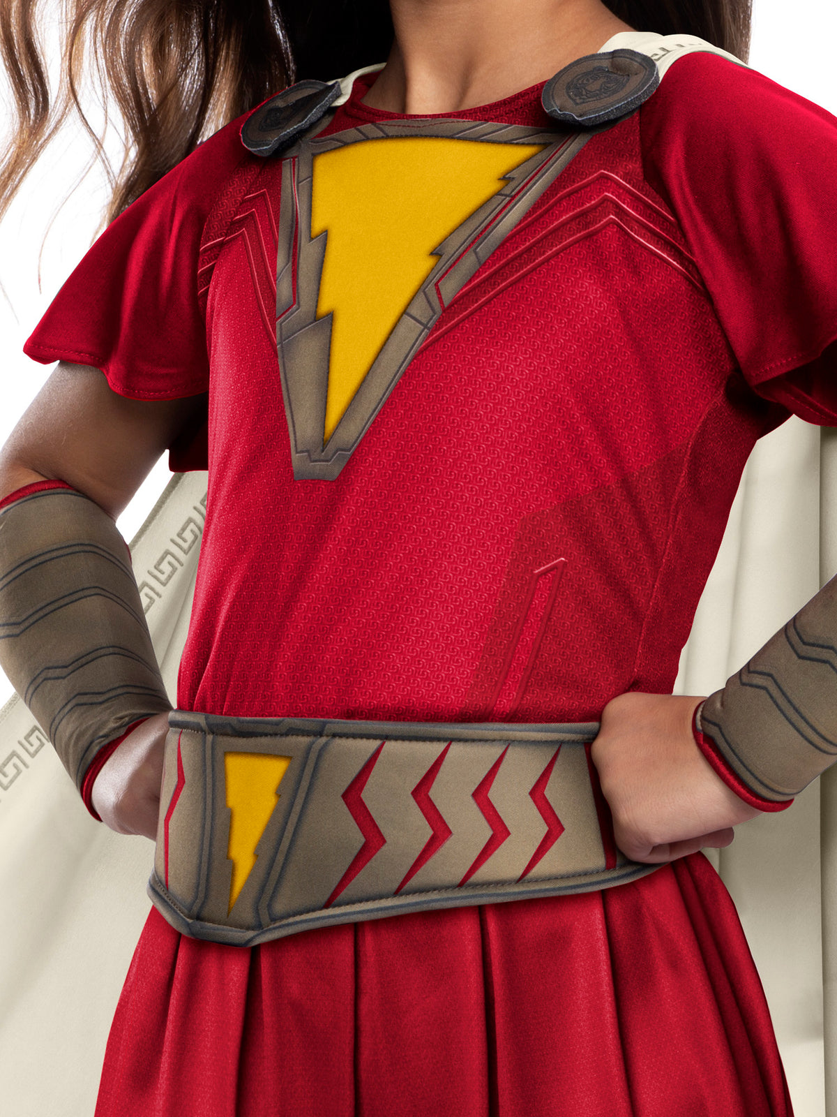 Rubies Shazam Mary Deluxe Kinderkostüm für Mädchen mit Kleid und Umhang – Detailansicht