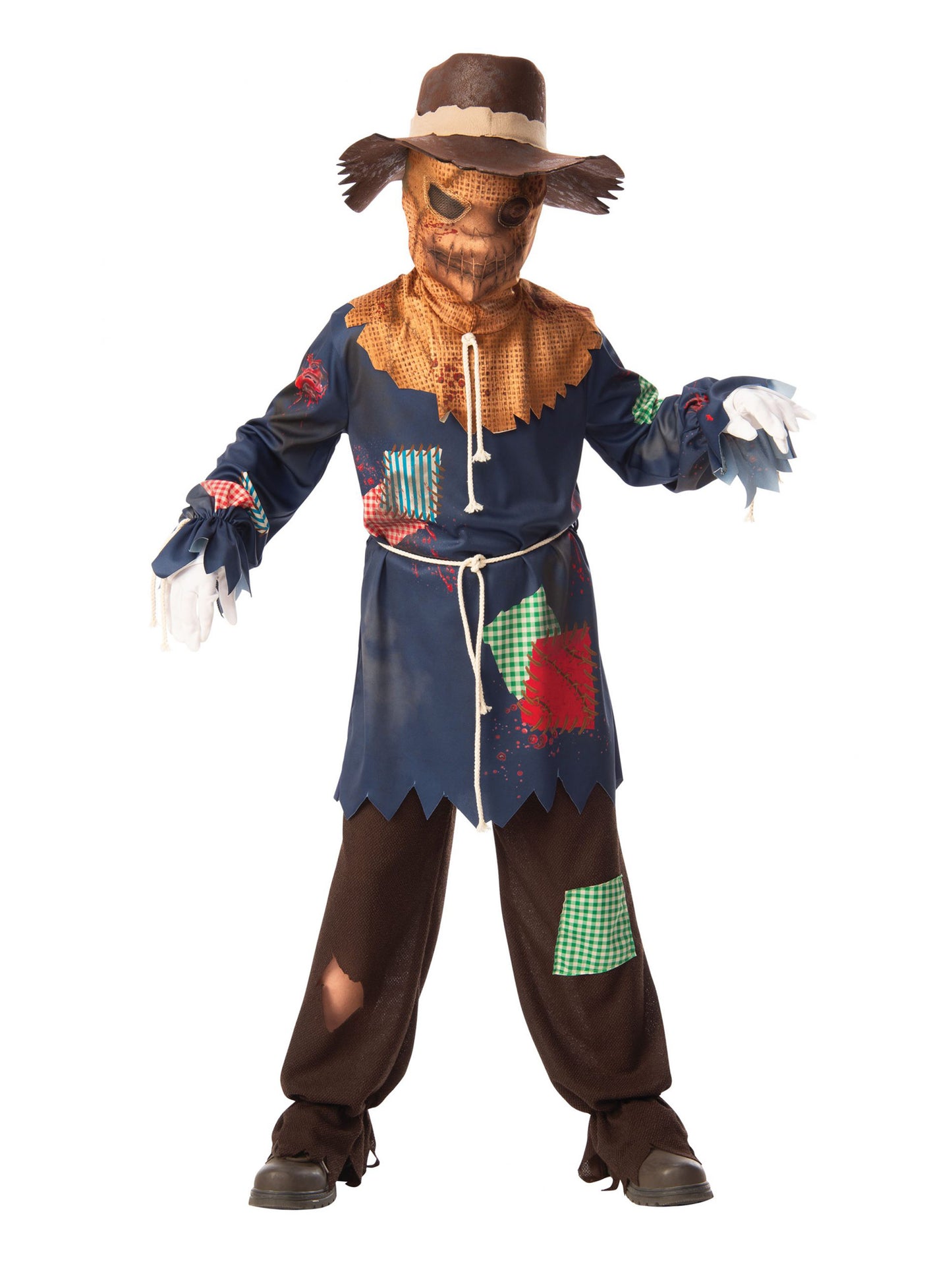 Rubies Sinister Scarecrow Kinderkostüm mit Top, Hose, Hut, Gürtel und Maske