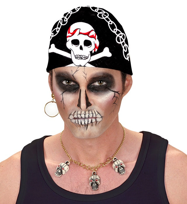 Schwarzes Piraten-Bandana mit weissem Totenkopf auf 55x55 cm Baumwollstoff
