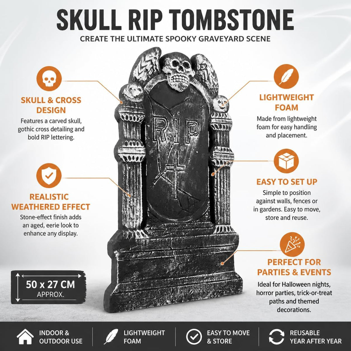 Halloween-Grabstein-Dekoration Halloween-Grabstein Flying Skull 50 × 30 cm