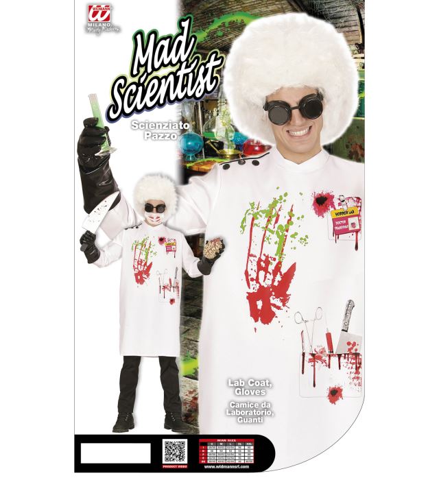 Mad Scientist Kostüm mit weißem Laborkittel und Handschuhen