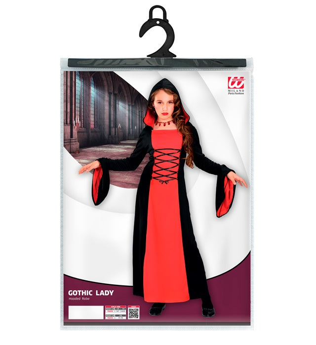 Gothic Lady Kleid mit Kapuze in Schwarz für Fasnacht und Karneval