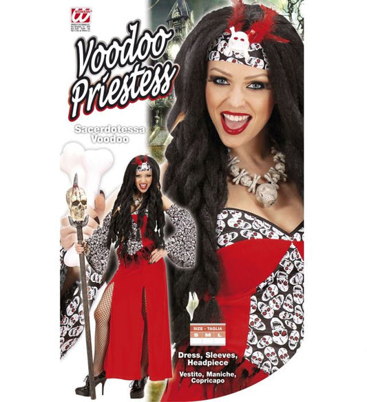 Voodoo Priesterin Kostüm mit Kleid, Ärmeln und Kopfbedeckung für Fasnacht