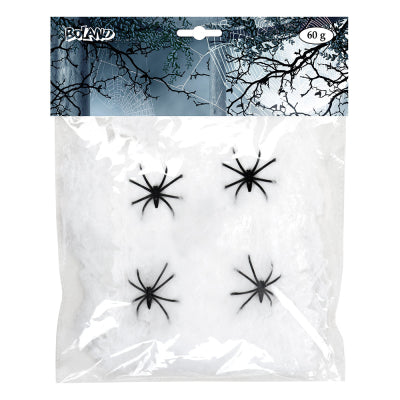 Boland Weisse Spinnennetze mit Spinnen 60 g – Halloween-Dekoration