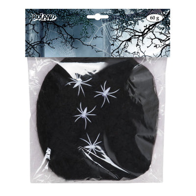 Boland Spinnweben Schwarz mit 4 Spinnen 60 g – Halloween-Dekoration
