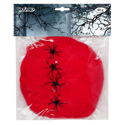 Boland Rote Spinnweben 60 g mit 4 Spinnen – Halloween-Dekoration von
