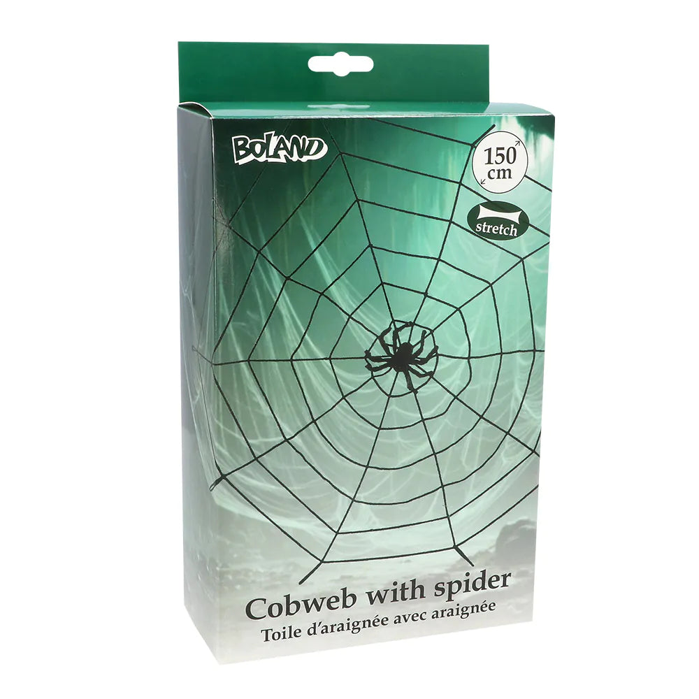 Boland Spinngewebe elastisch 150 cm mit Spinne Halloween Dekoration – Seitenansicht