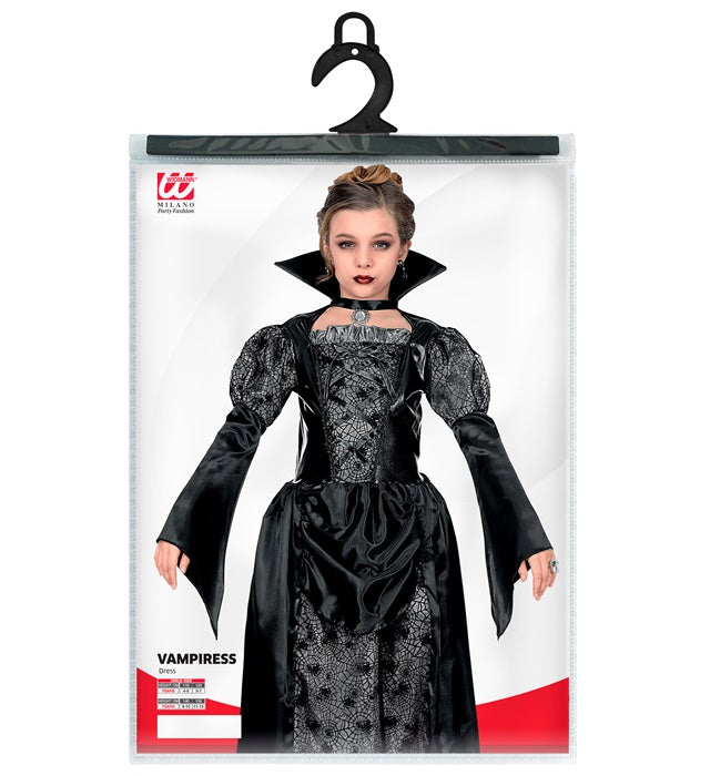 Elegantes schwarzes Vampirinnen-Kleid für Fasnachtskostüm