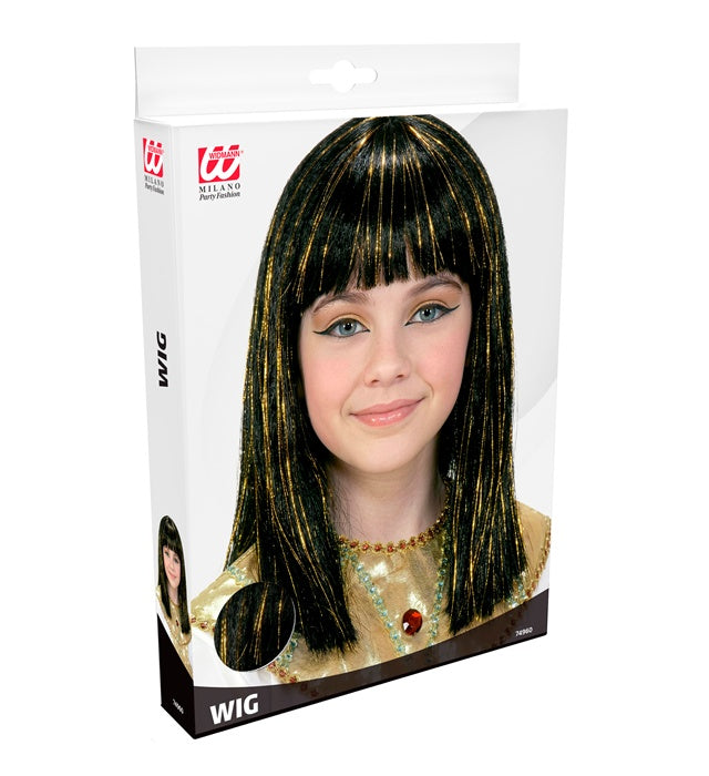 Cleopatra Perücke mit goldfarbenem Lametta für Fasnacht und Karneval