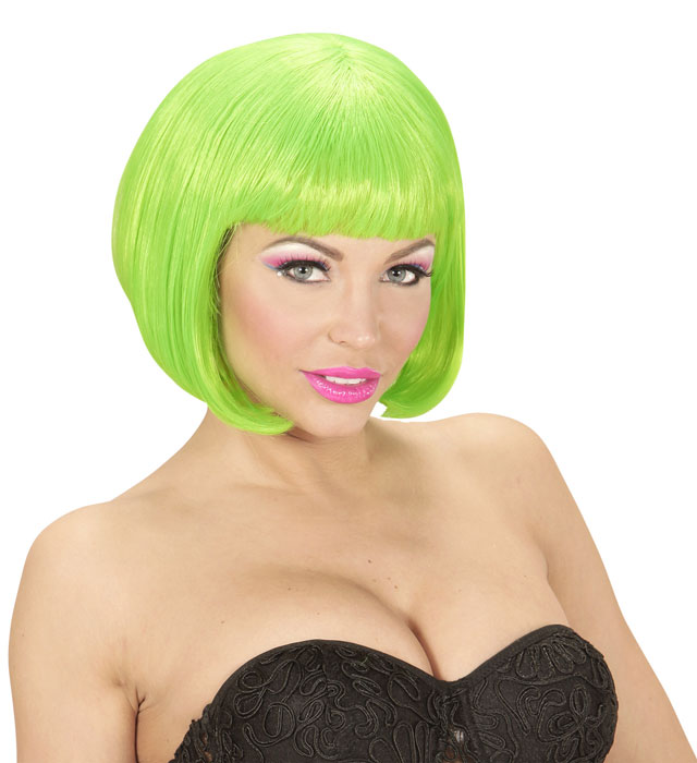 Neongrüne Perücke Valentina in Box für Fasnacht und Karneval