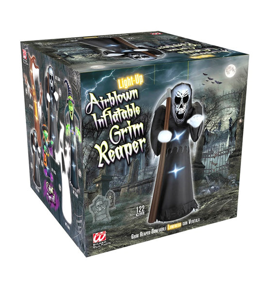 Leuchtender aufblasbarer Sensemann, 122 cm, Halloween-Dekoration mit integriertem Gebläse