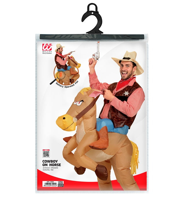 Aufblasbares Cowboy-Kostüm mit Pferd und Cowboy-Hut für Fasnacht