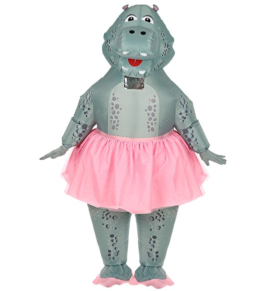 Aufblasbares Hippo Ballerina Kostüm mit Maske und Gebläse für Fasnacht