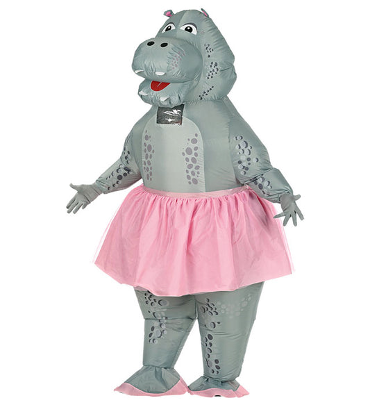 Aufblasbares Hippo Ballerina Kostüm mit Maske und Gebläse für Fasnacht
