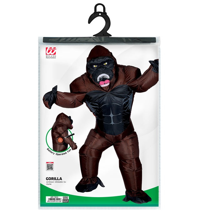 Aufblasbares Gorilla-Kostüm mit Maske und eingebautem Gebläse