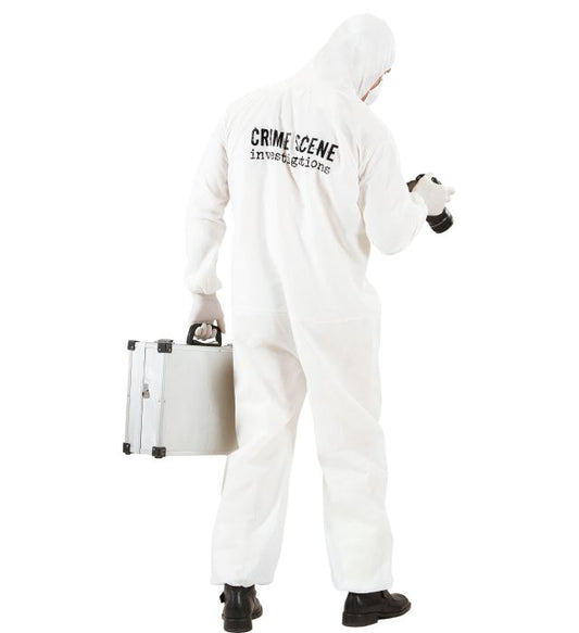 Tatort Investigator Overall Kostüm mit Kapuze, Mundschutz und Handschuhen