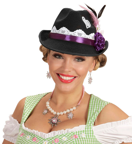 Bayerischer Fedora-Hut aus Filz mit traditioneller Dekoration, ideal für Fasnacht und Karneval