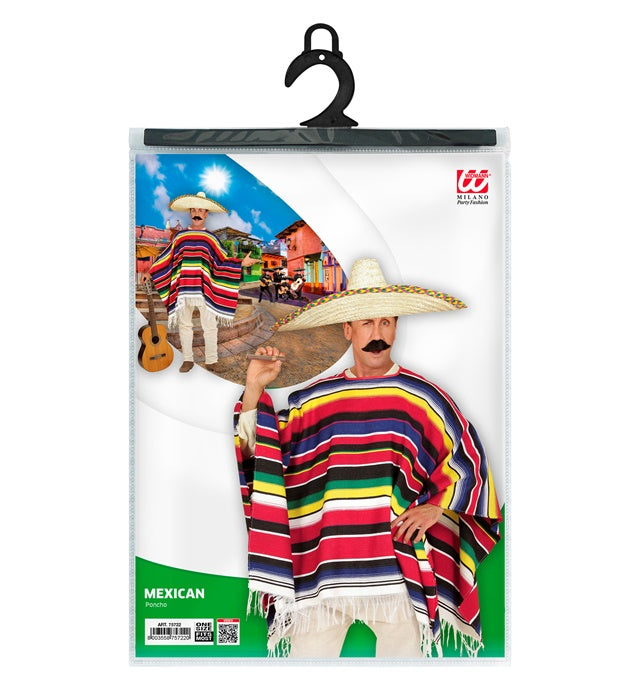 Authentischer mexikanischer Poncho mit buntem Streifenmuster für Fasnacht und Karneval