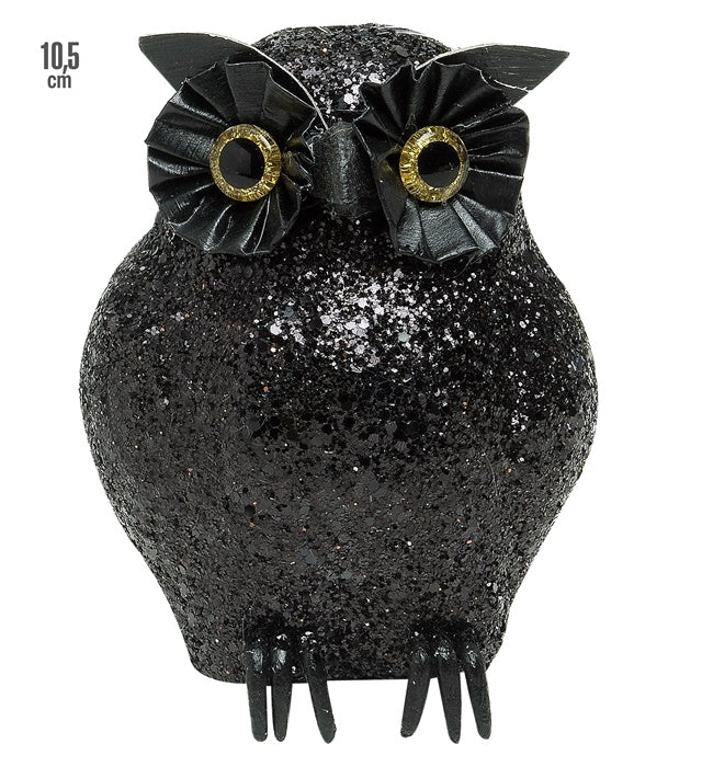 Schwarze Eule Dekofigur 10,5 cm mit feinen Details