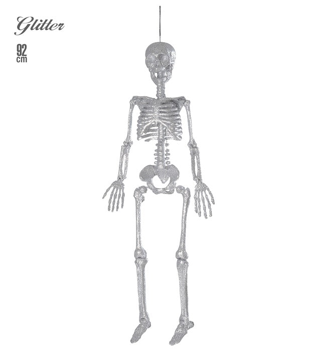 Silbernes Skelett Dekofigur 92 cm für Halloween und Fasnacht