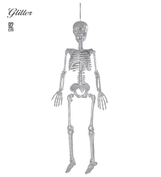 Silbernes Skelett Dekofigur 92 cm für Halloween und Fasnacht
