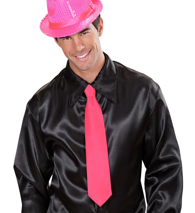 Neon pinke Krawatte aus glänzendem Satin für Fasnacht und Karneval