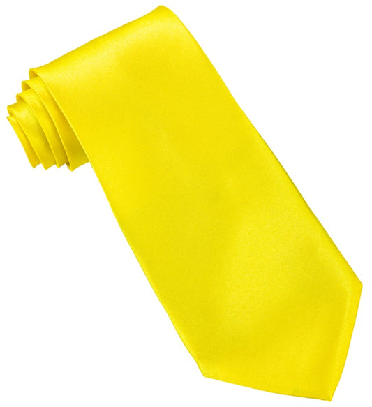 Neon gelbe Satin-Krawatte auf weißem Hintergrund