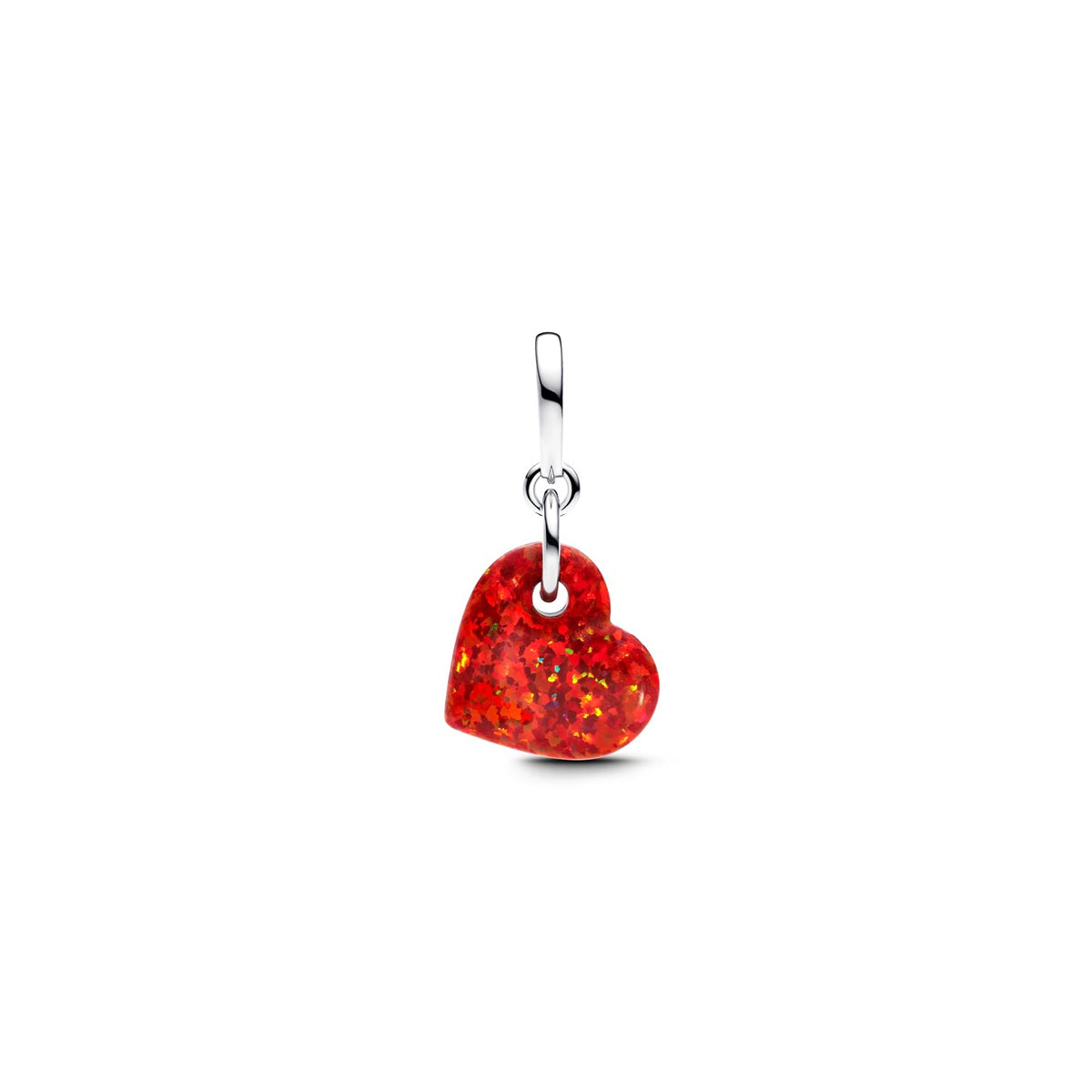 PANDORA Opalescent Red Heart Charm in Rot – Seitenansicht