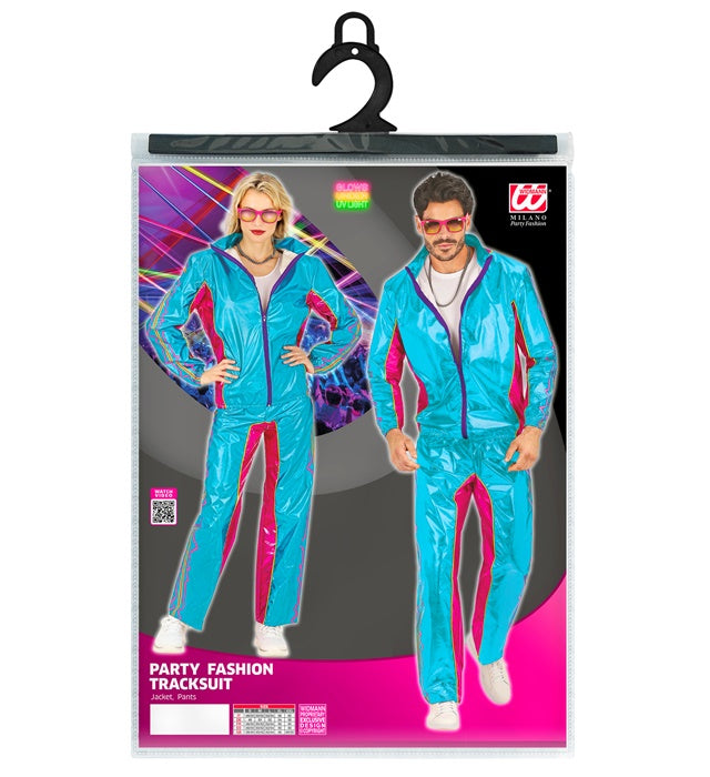 Blauer Metallic Trainingsanzug bestehend aus Oberteil und Hose für Fasnacht