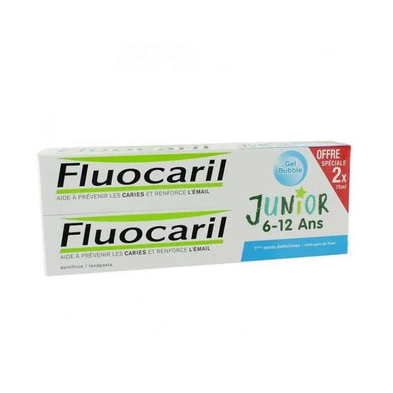 Fluocaril Junior Zahnpflege-Gel für Kinder von 7 bis 12 Jahren, Doppelpack 2 x 75 ml