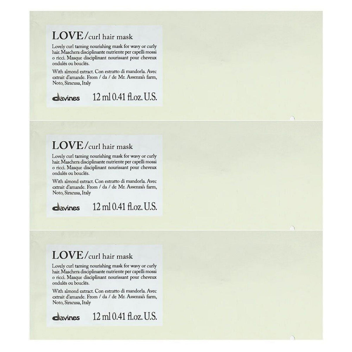 Setzen, Davines, Love, Haarbehandlungs-Crememaske, Nahrhaft, 12 stk, 12 ml