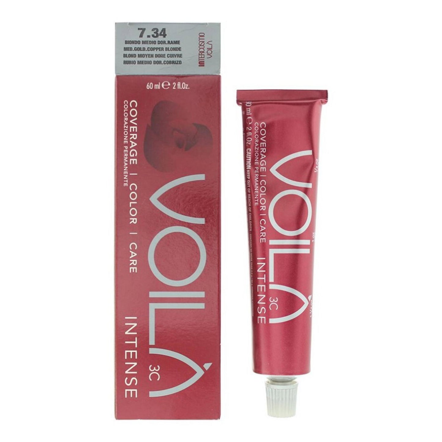 Intercosmo, Voila 3C Intense, Permanente Haarfarbe, 7.34 Medium Golden Copper Blonde, 60 ml