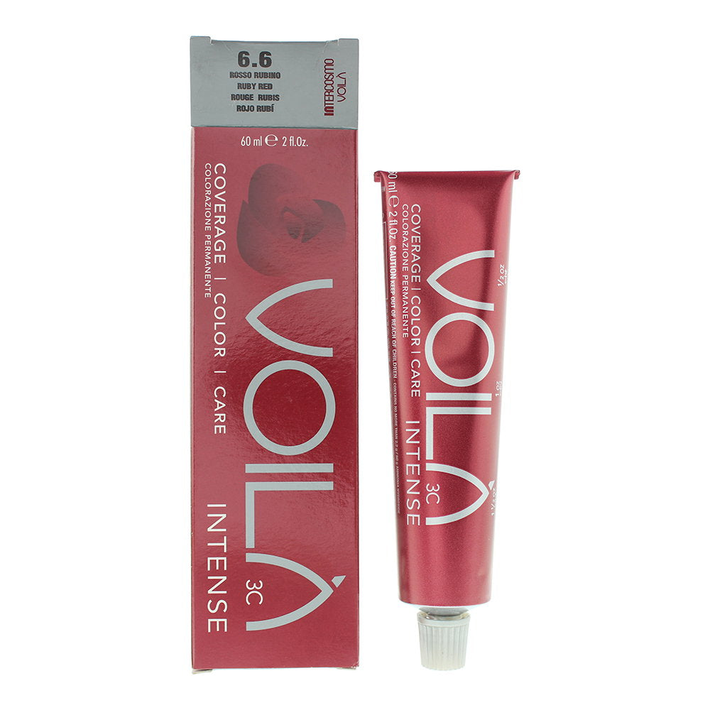 Intercosmo, Voila 3C Intense, Ammoniakfrei, Permanente Haarfarbe, 6.6 Ruby Red, 60 ml