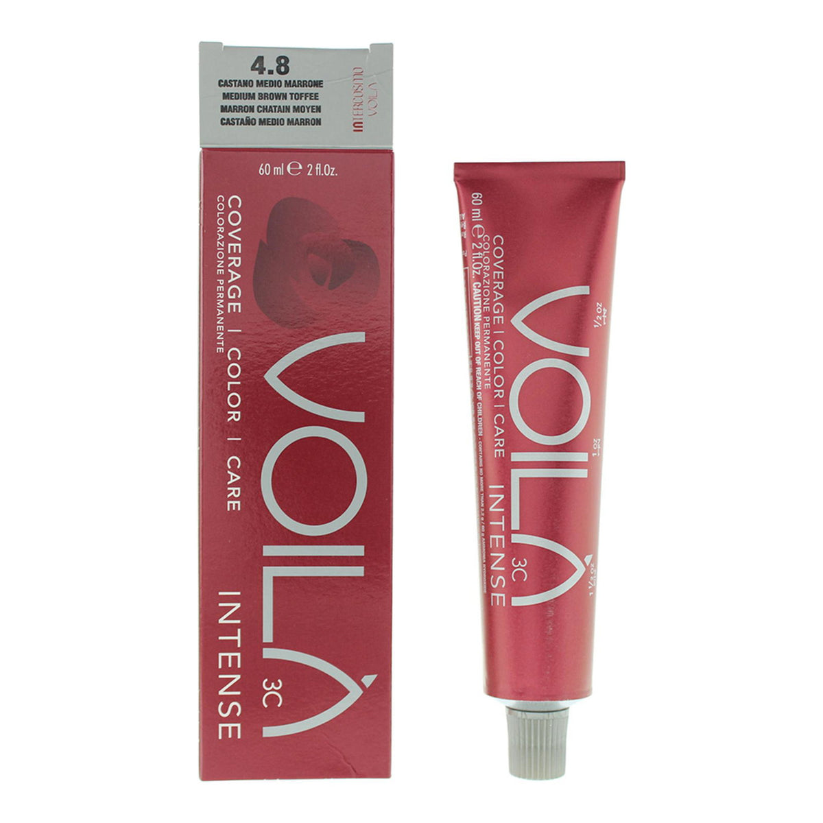 Intercosmo, Voila 3C Intense, Wasser, Permanente Haarfarbe, 4.8 Medium Brown Toffee, 60 ml