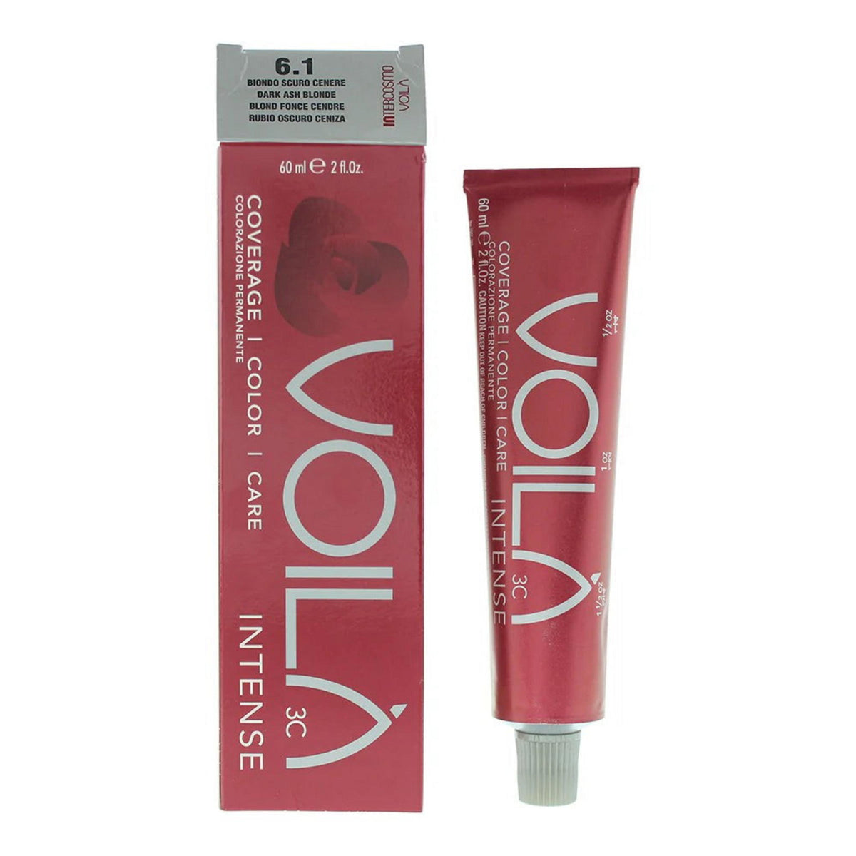 Intercosmo, Voila 3C Intense, Nährend, Permanente Haarfarbe, 6.1 Dark Ash Blonde, 60 ml