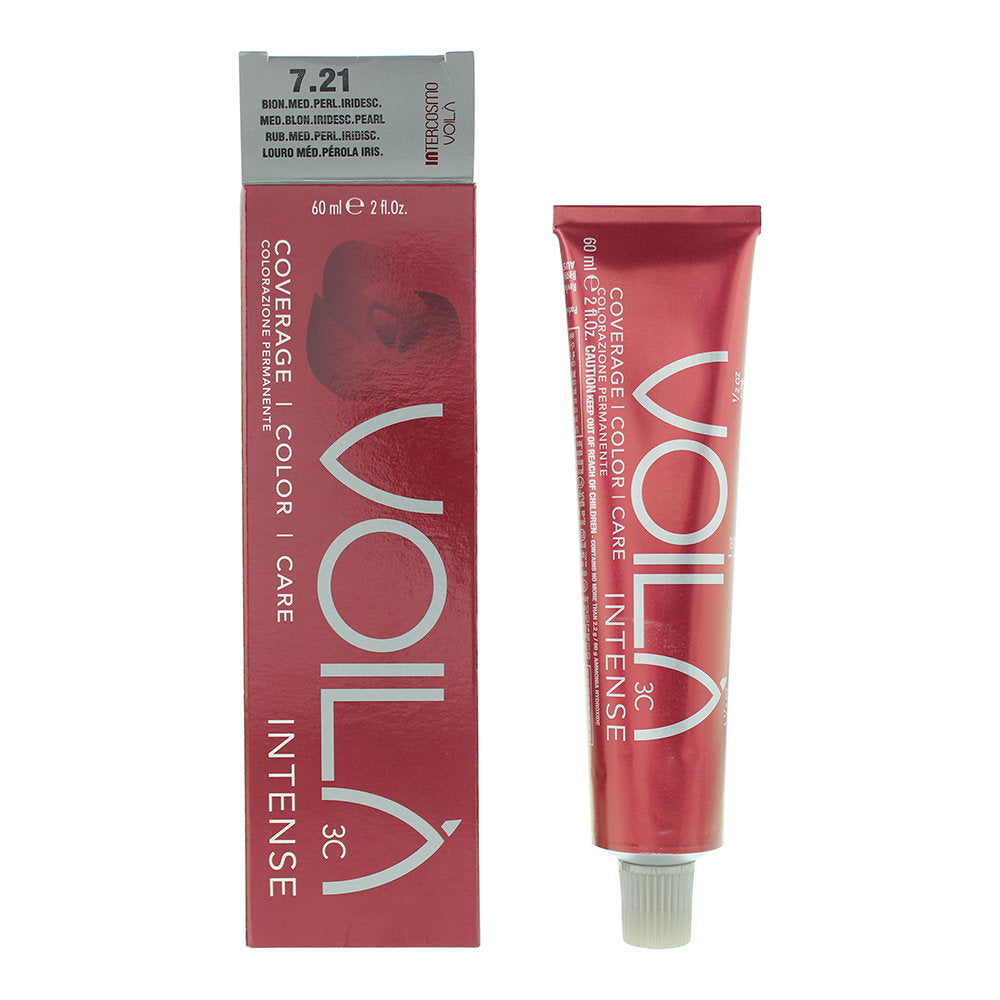 Intercosmo, Voila 3C Intense, Permanente Haarfarbe, 7.21 Medium Blonde Iridescent Pearl, 60 ml