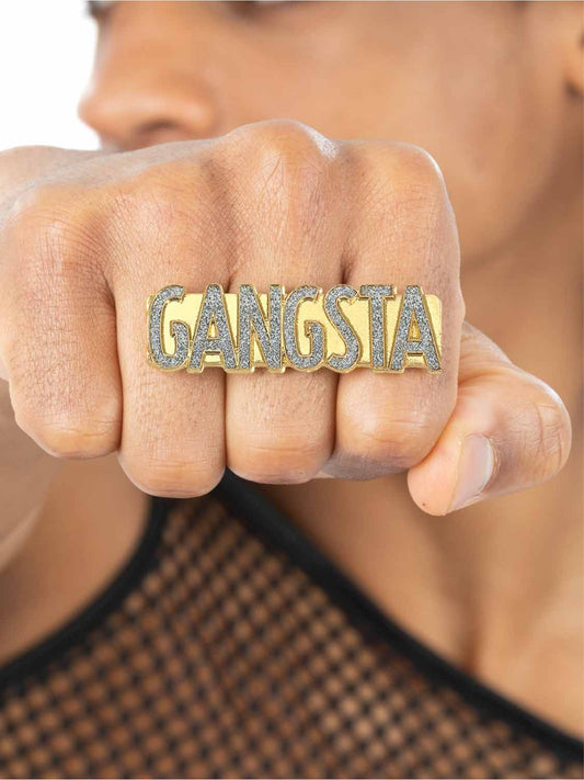 Smiffys 1990s Gangsta-Ring goldfarben verstellbar für Erwachsene