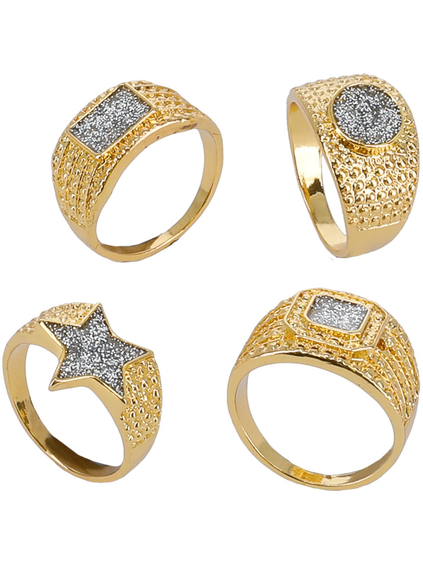 Smiffys 90er-Jahre Bling-Ringe goldfarben 4er-Pack mit Diamant-Optik – Detailansicht