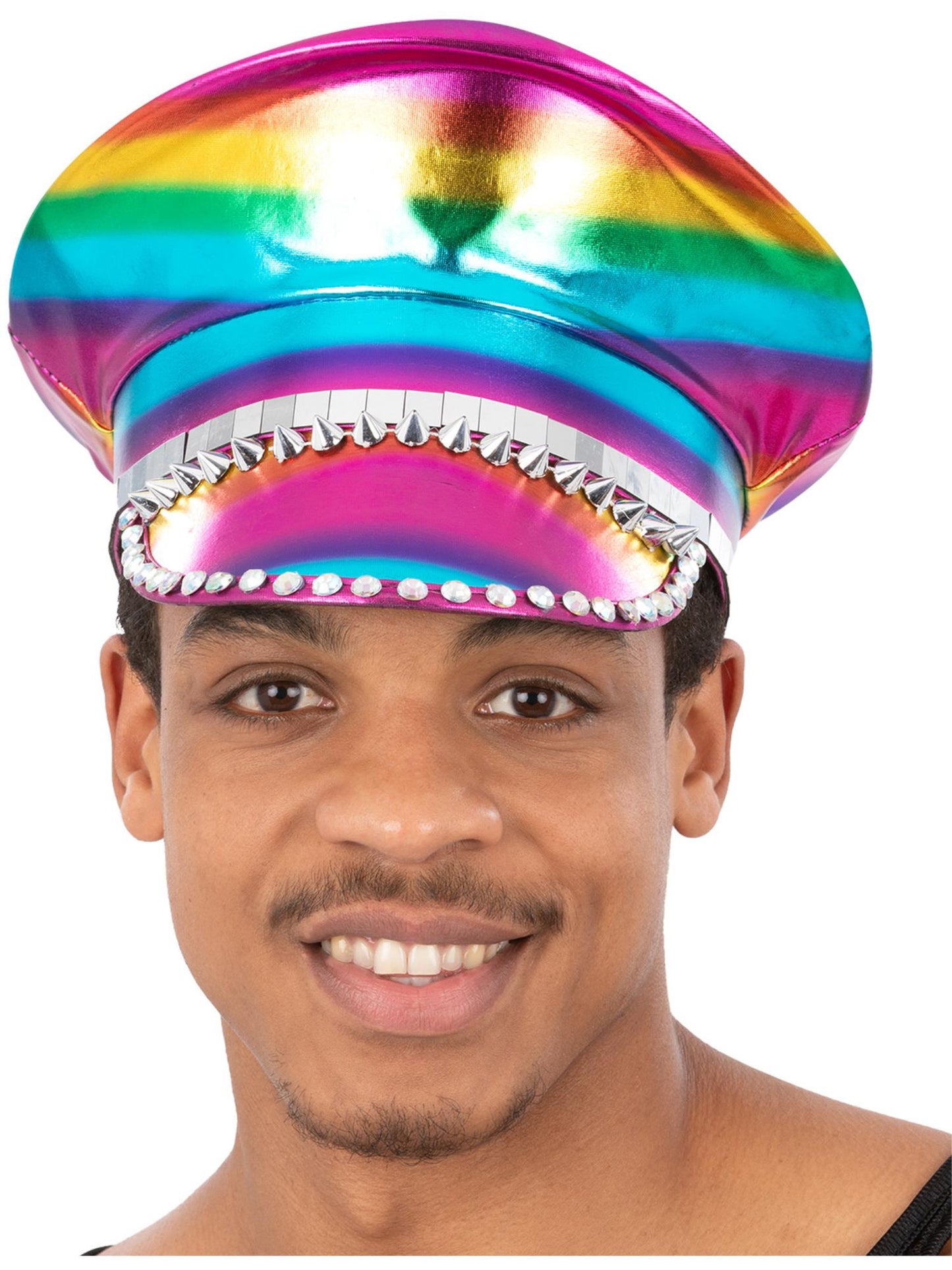 Smiffys Metallic Studded Rainbow Captains Hat für Unisex