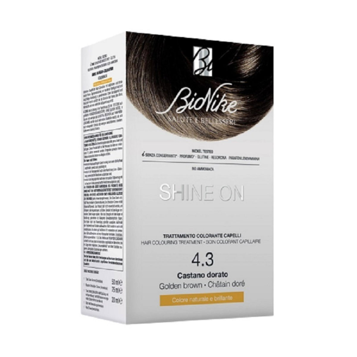 BioNike, Shine On, Permanente Haarfarbe, 4.3 Golden Brown, 145 ml