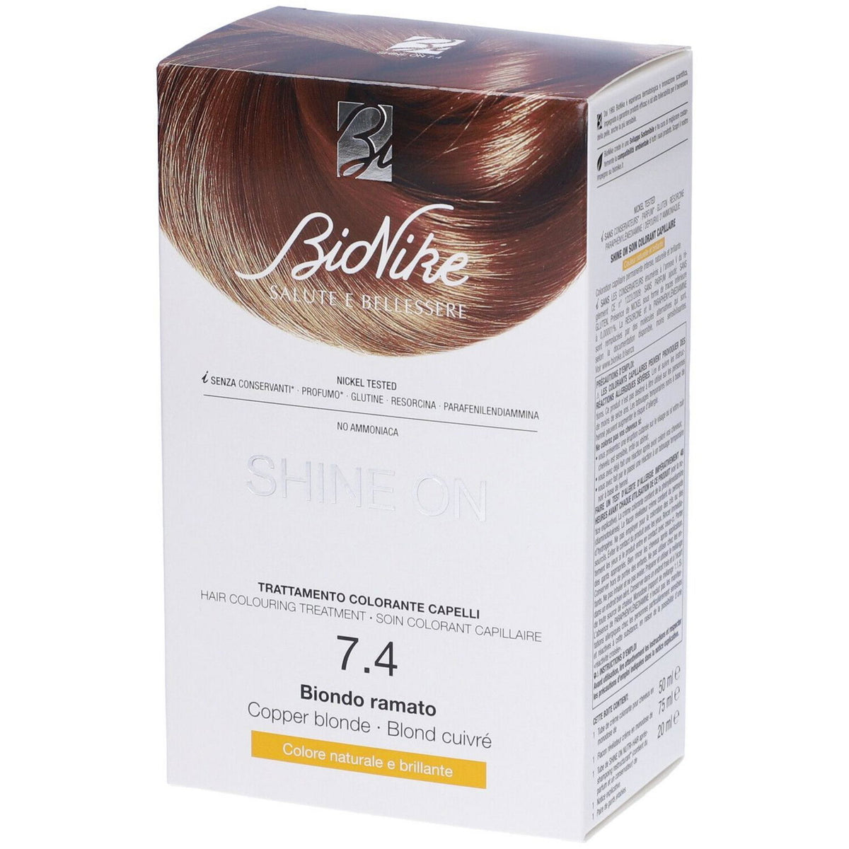 BioNike, Shine On, Permanente Haarfarbe, 7.4 Copper Blonde, 145 ml