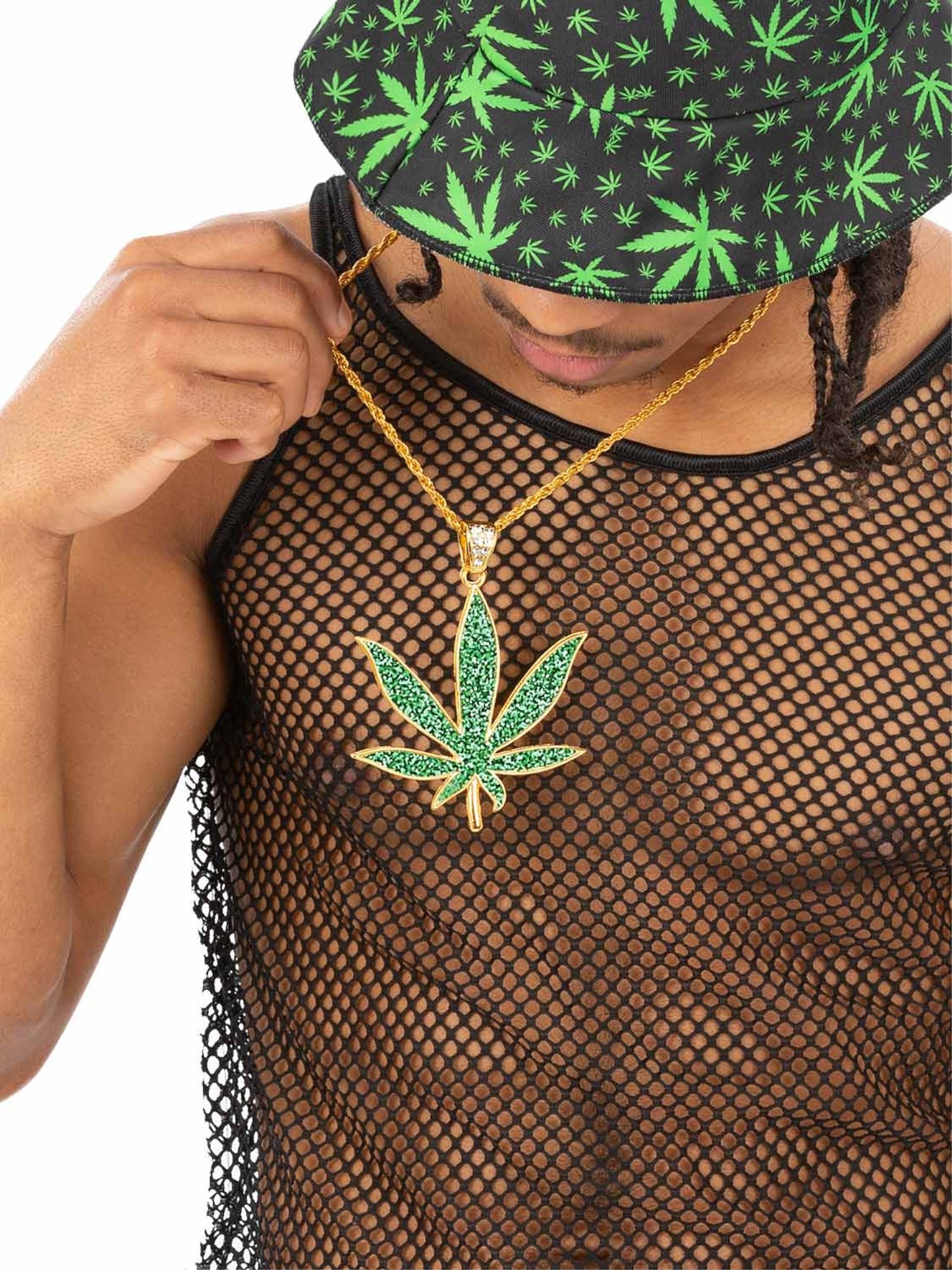 Smiffys 1990s Hemp Bling Medaillon grün mit Glitter aus Kunstharz