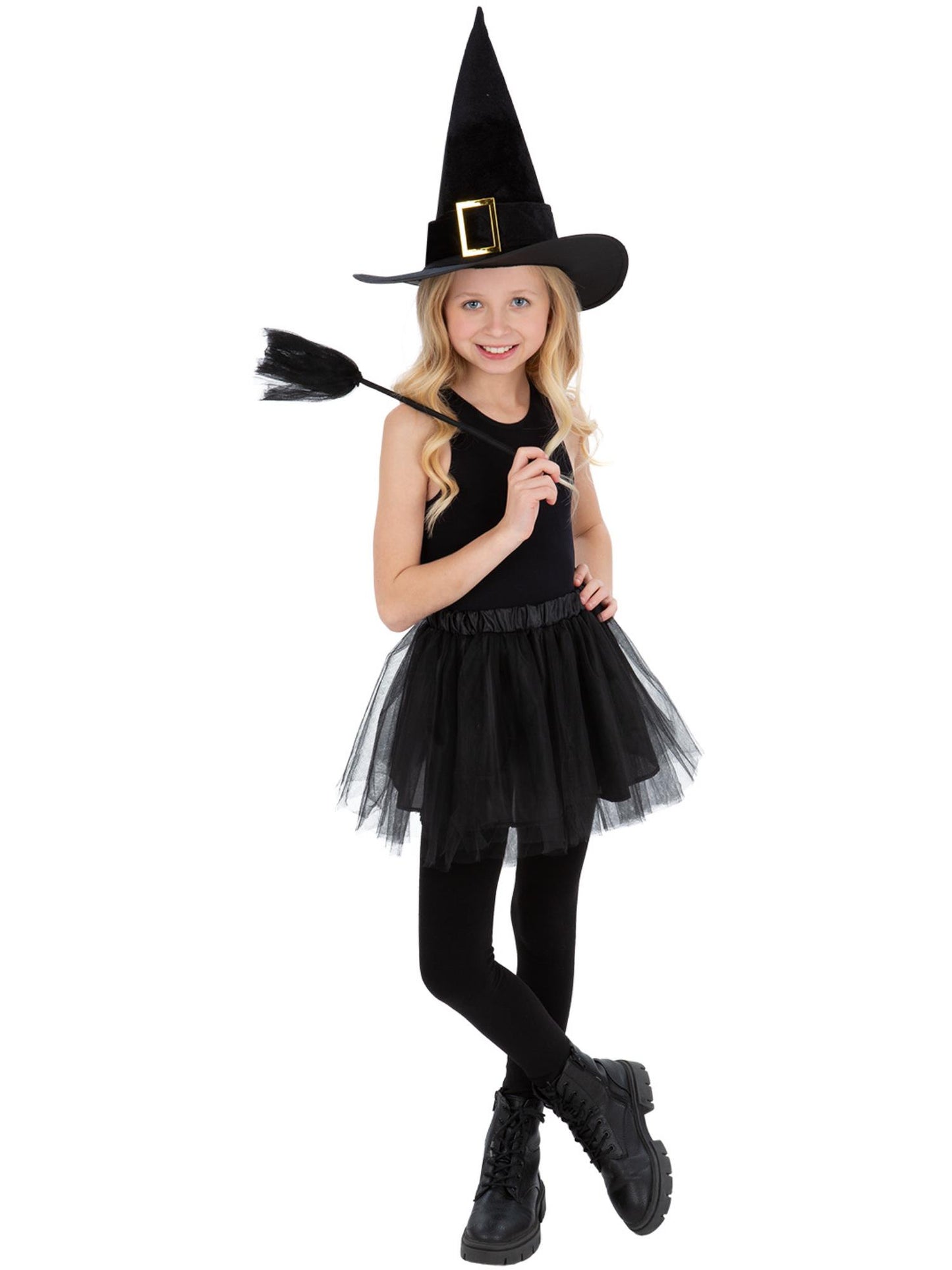 Smiffys Hexen-Kostümset für Kinder mit Tutu, Hexenhut und Besen