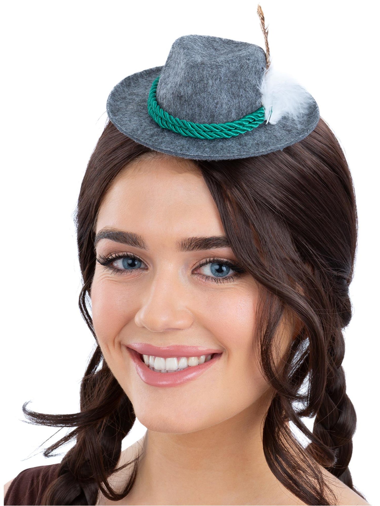 Smiffys Mini Bavarian Trenker Hat grau mit Haarclips für Erwachsene