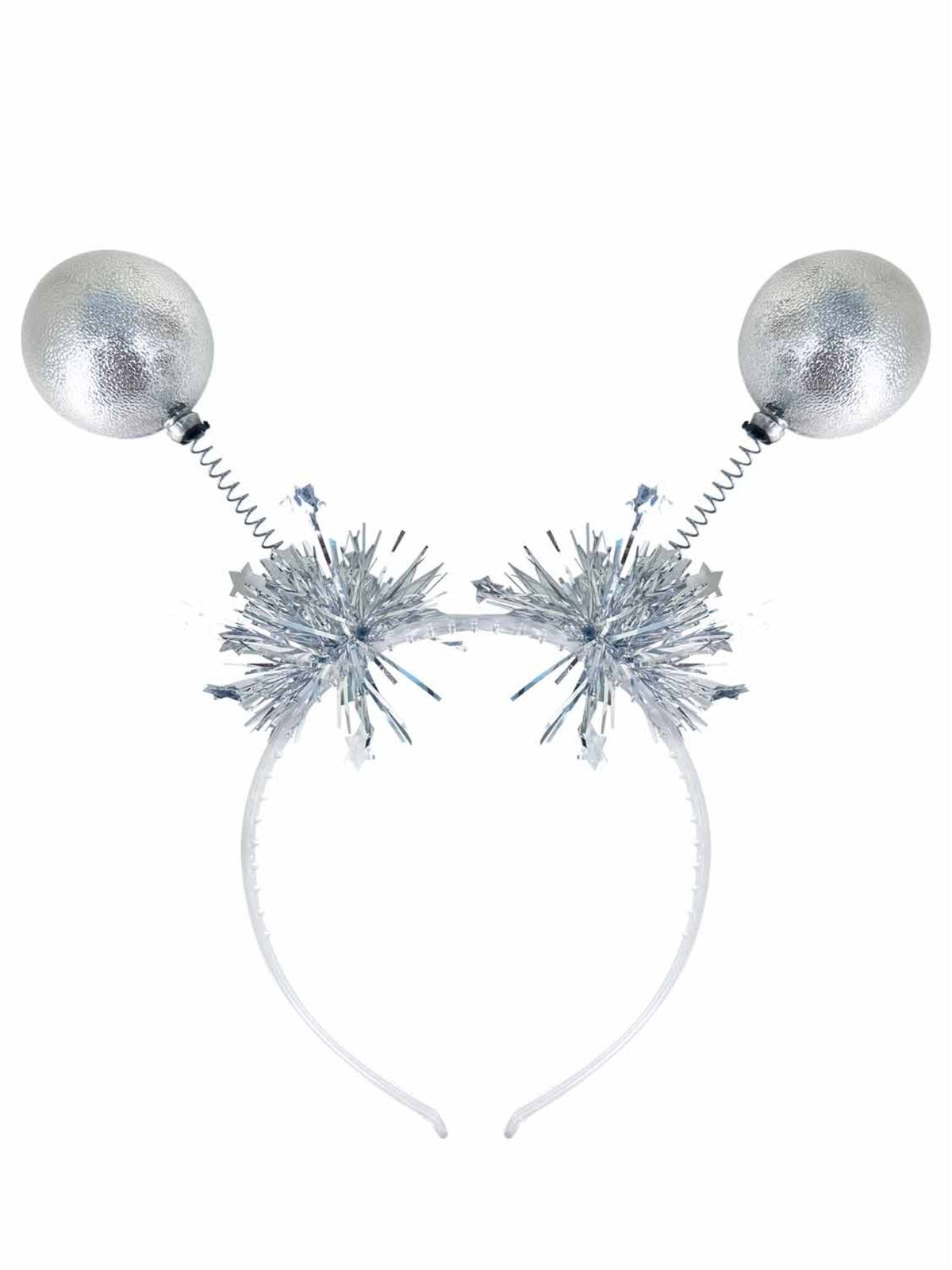 Smiffys silbernes Ball-Bopper-Stirnband mit Tinsel – Detailansicht