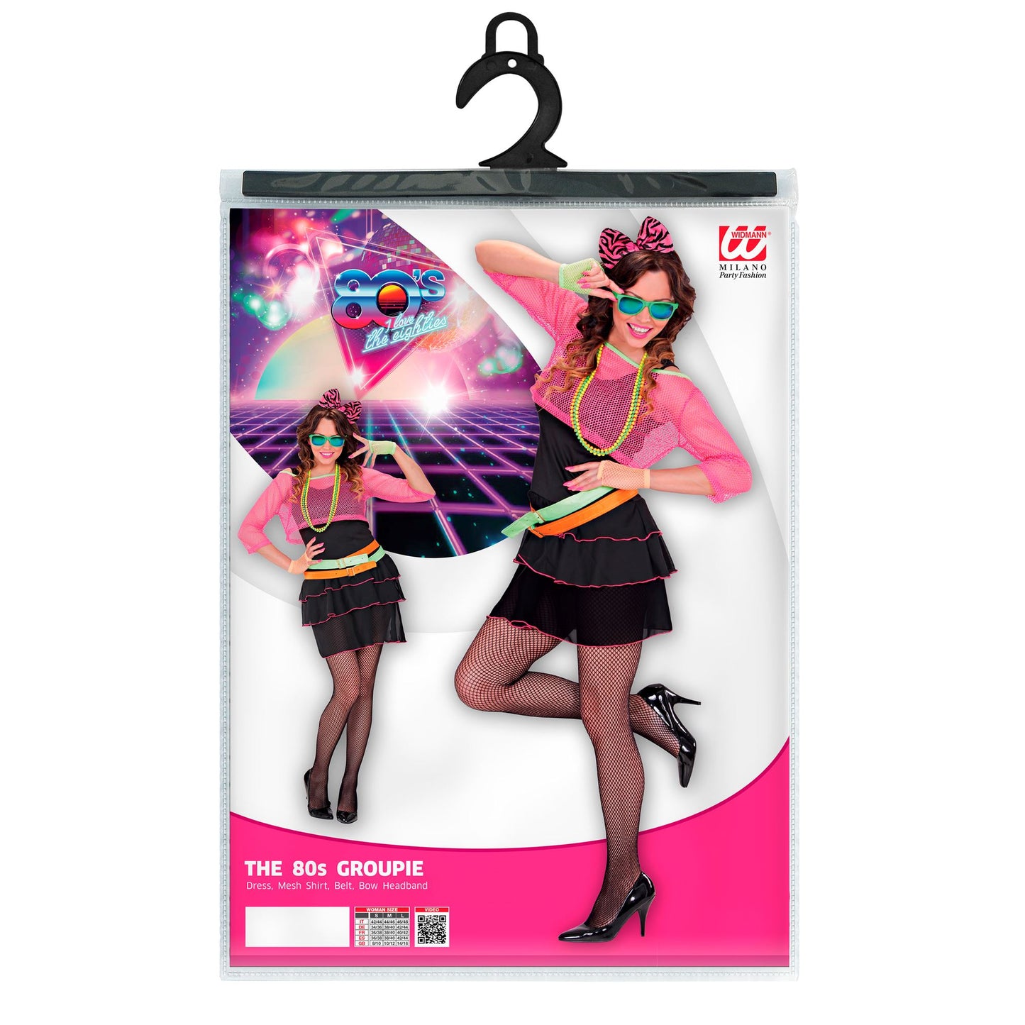"80er JAHRE GROUPIE GIRL" (Kleid, Netztop, Guertel, Haarreif mit Schleife) – Ansicht 5
